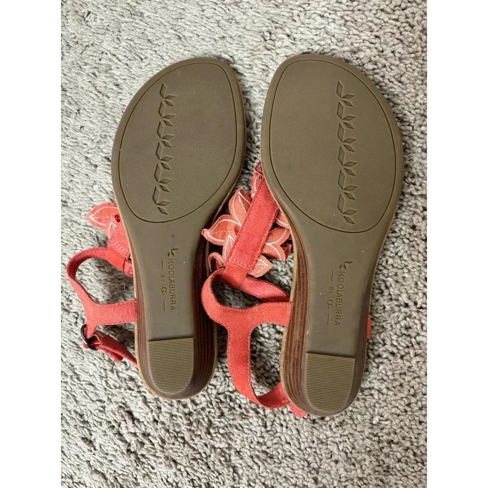 Koolaburra Arely Floral Sandals Low Wedge Ember Glow Coral Size 7 Women's
